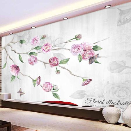 کاغذ دیواری سه بعدی گل های رز نقاشی