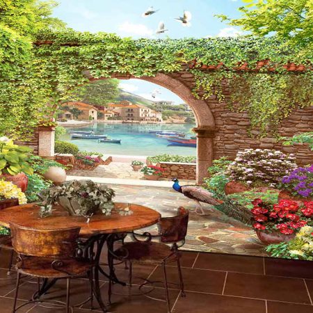 کاغذ دیواری سه بعدی طبیعت نقاشی شده زیبا