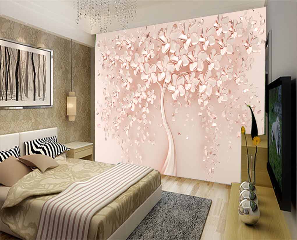 کاغذ دیواری سه بعدی درحت صورتی