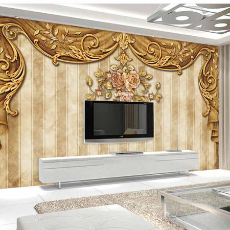 کاغذ دیواری سه بعدی طرح کلاسیک با گل های شیک