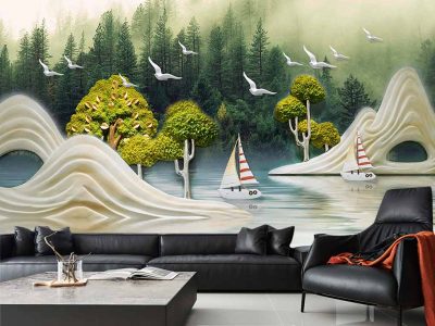 کاغذ دیواری سه بعدی طبیعت زیبای نقاشی