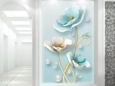 پوستر دیواری گل های ابی و طلایی
