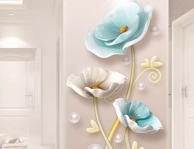 پوستر دیواری گل های ابی و طلایی