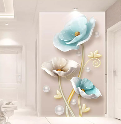 پوستر دیواری گل های ابی و طلایی