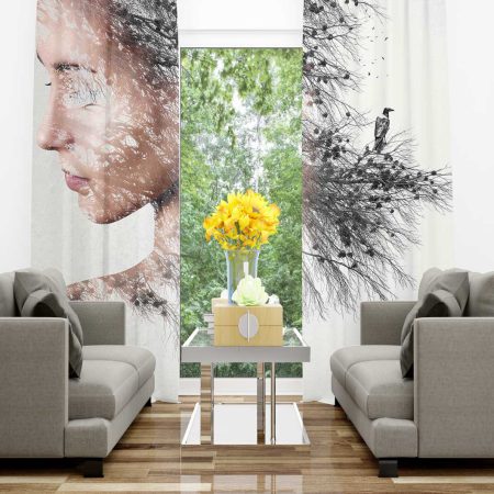 پرده تصویری طرح کلاغ و چهره