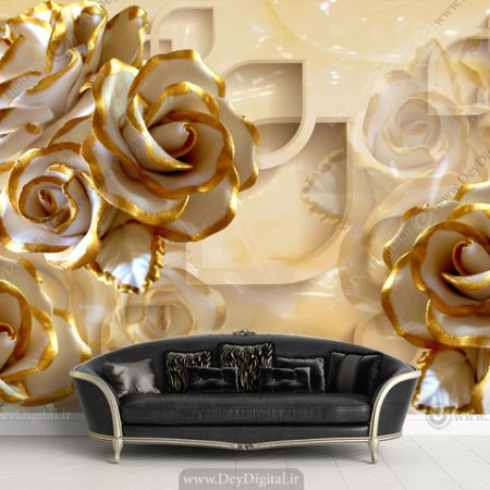 پوستر دیواری سه بعدی گل طلایی BA-2003
