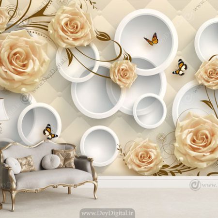 پوستر دیواری سه بعدی گل رز کرمی BA-2336