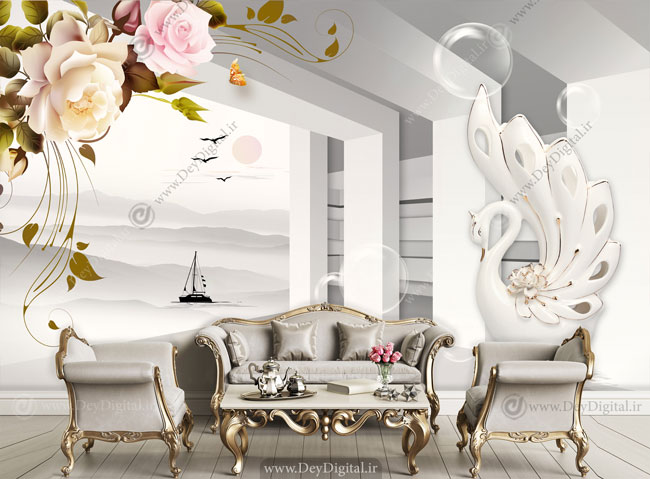 پوستر دیواری سه بعدی سالن پذیرایی BA-2516