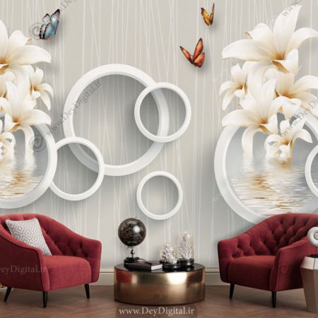پوستر دیواری سه بعدی سالن پذیرایی سفید BA-2751