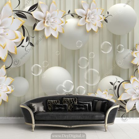 پوستر دیواری سه بعدی گل سفید BA-2761