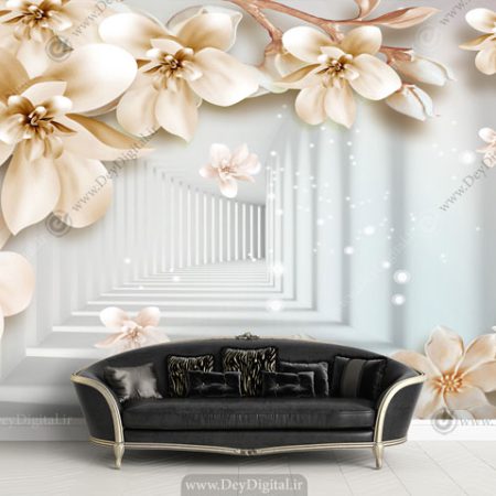 پوستر دیواری سه بعدی گل کرمی BA-3102