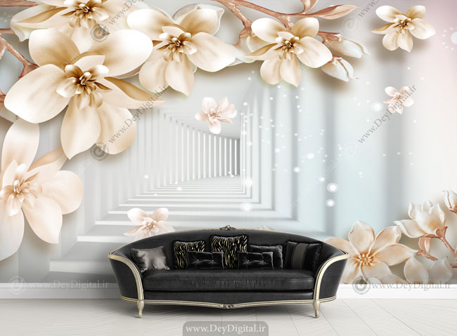 پوستر دیواری سه بعدی گل کرمی BA-3102
