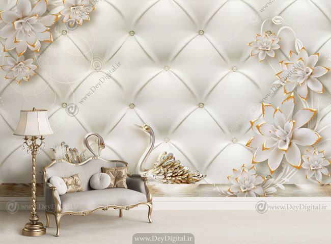پوستر دیواری سه بعدی گل سفید BA-3105