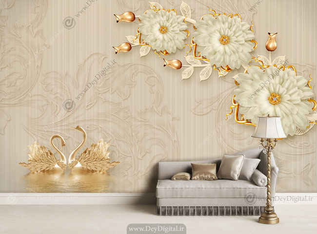 پوستر دیواری سه بعدی گل سفید BA-3110