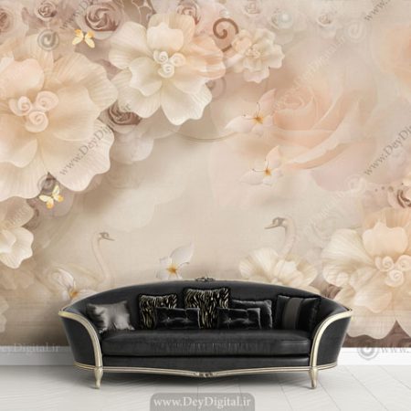 پوستر دیواری سه بعدی گل کرمی BA-3341