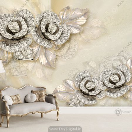 پوستر دیواری گل نگینی نقره ای BA-3359