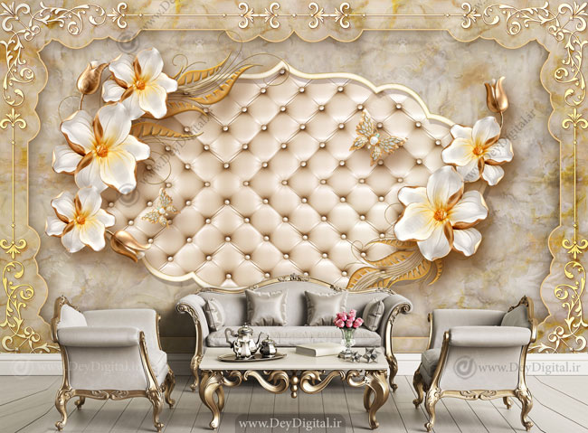 پوستر دیواری سه بعدی لمسه کرمی طلایی BA-3367