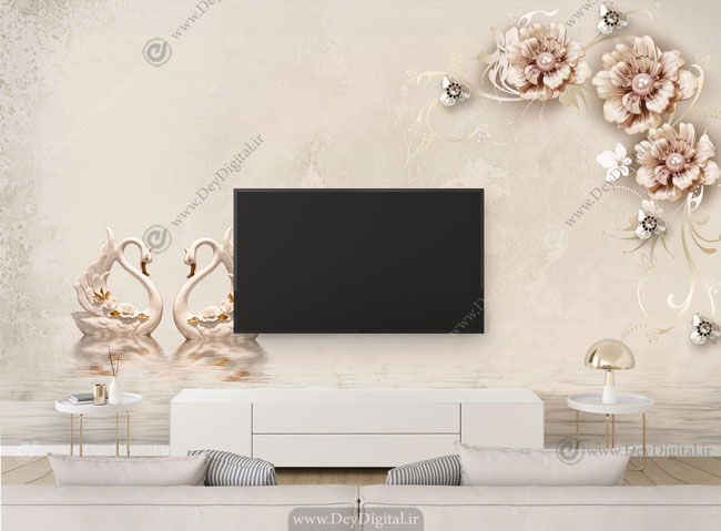 پوستر دیواری پشت تلویزیونگل کرمی BA-3718