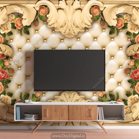 پوستر دیواری پشت تلویزیون لمسه و گل رز BA-7034