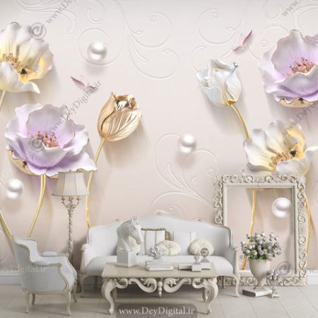 پوستر دیواری سه بعدی گل تزیینی Ba-3019