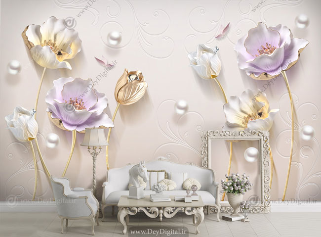 پوستر دیواری سه بعدی گل تزیینی Ba-3019