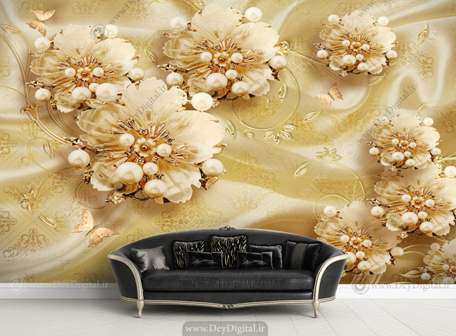 پوستر دیواری گل جواهری طلایی ba-2701