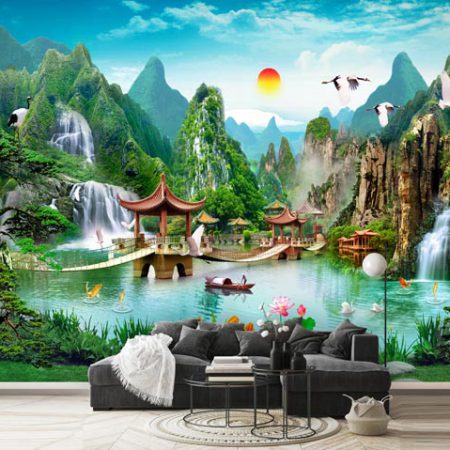 پوستر دیواری طبیعت سرسبز و دریاچه ba-2702