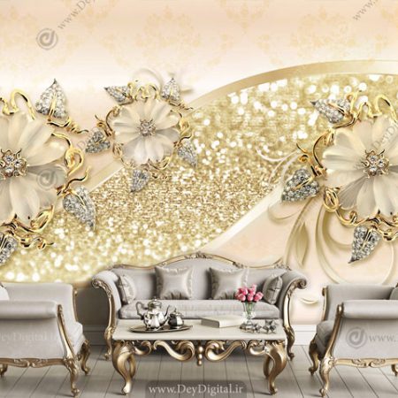 پوستر دیواری پذیرایی گل طلایی نگینی ba-2825