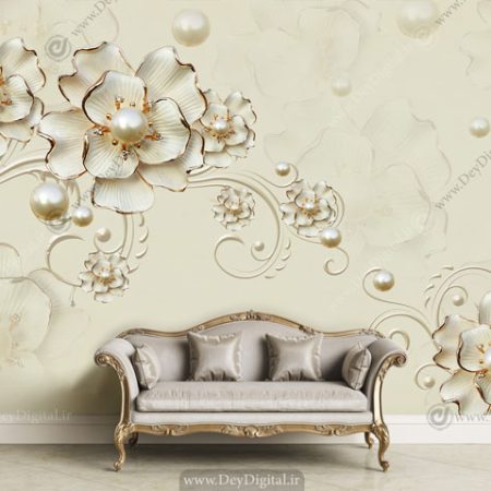 پوستر دیواری گل مروارید سفید ba-2840