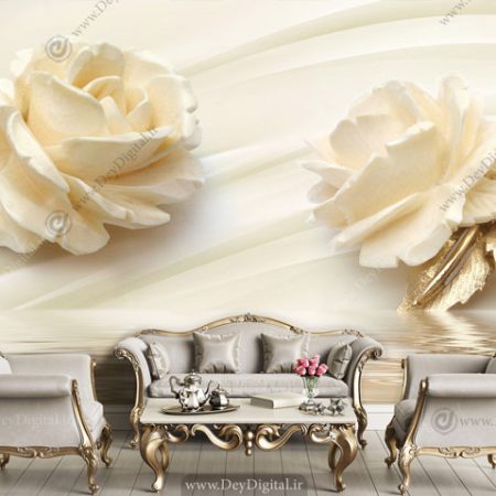 پوستر دیواری سه بعدی گل سفید طلایی ba-2847