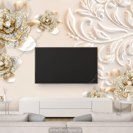 پوستر دیواری پشت تلویزیون گل نگینی ba-2850