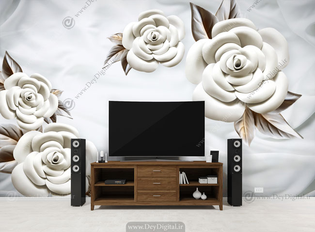پوستر دیواری پشت تلویزیون گل سفید ba-2886