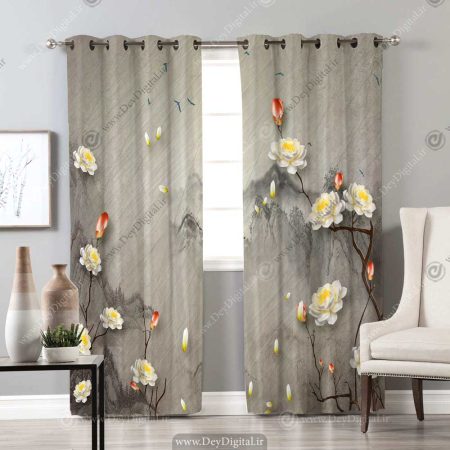 پرده طرح گل هنری ba-6028
