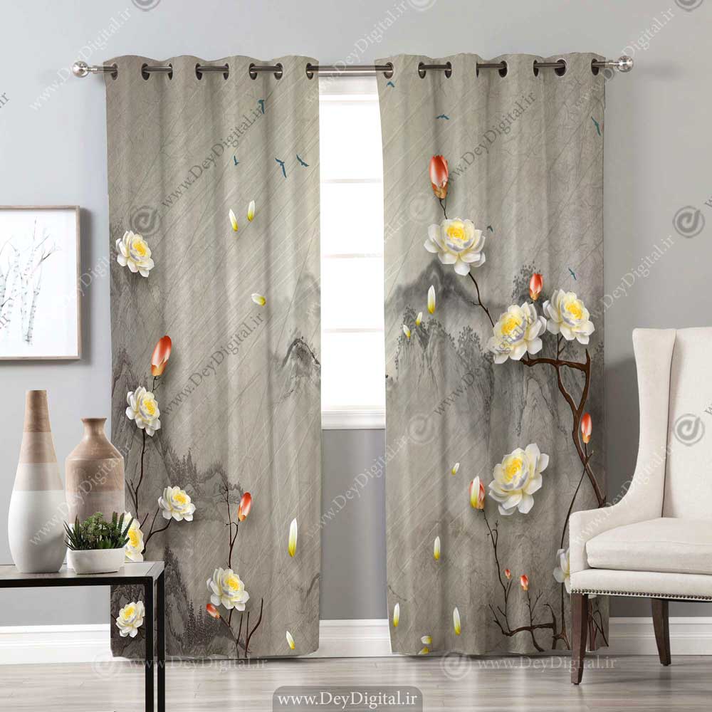 پرده طرح گل هنری ba-6028