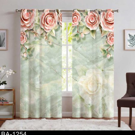 پرده سبز پانچی طرح گل BA-1254