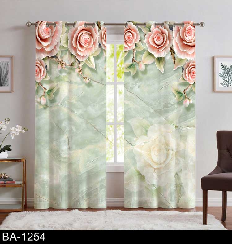 پرده سبز پانچی طرح گل BA-1254