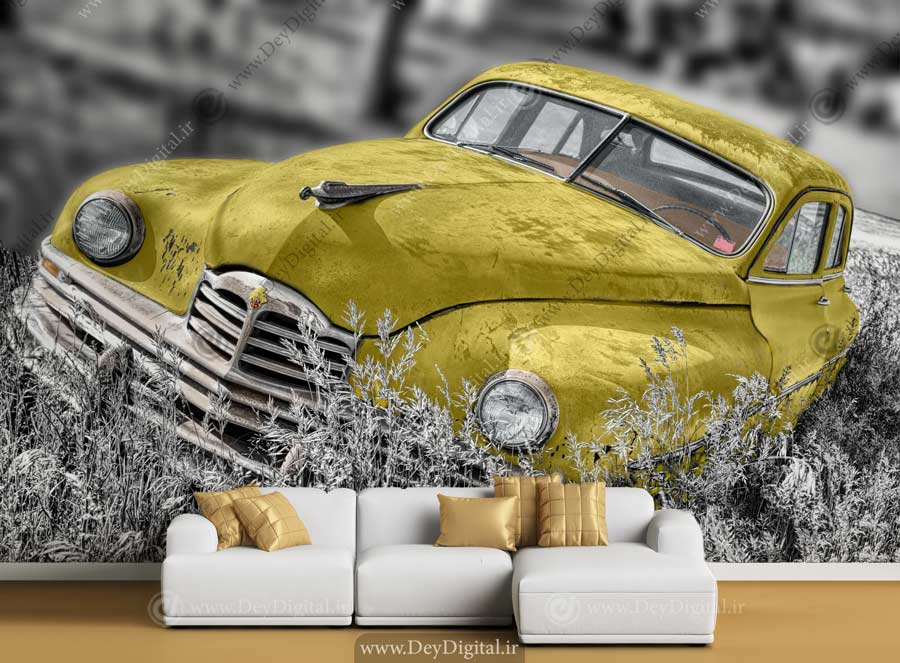 پوستر دیواری ماشین کلاسیک زرد BA-2630