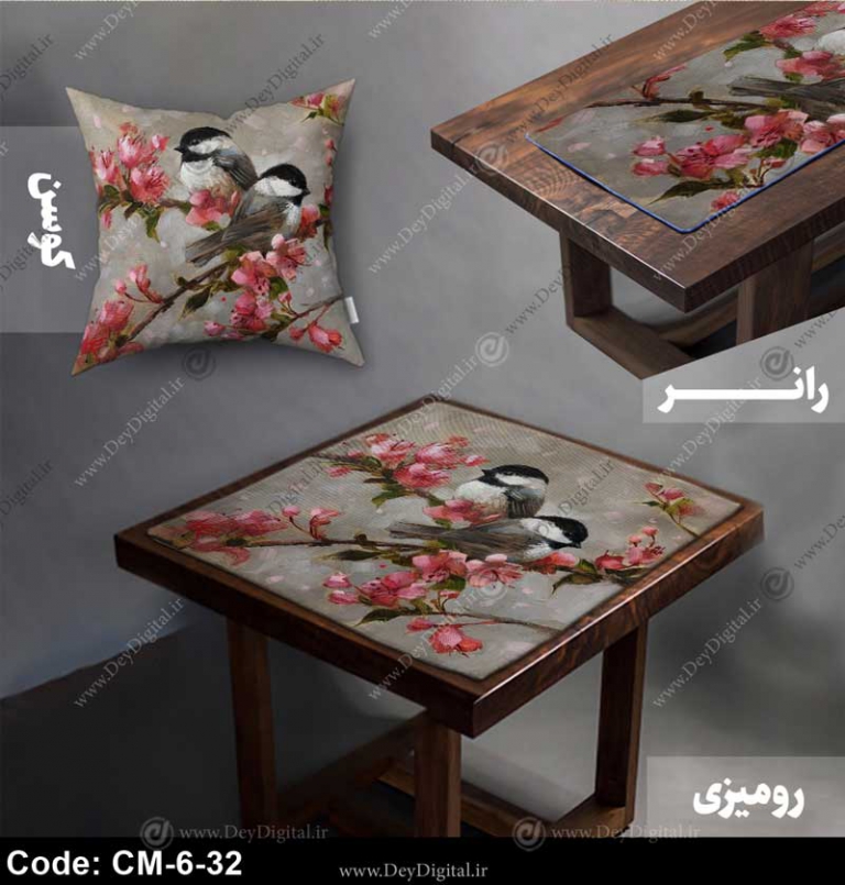 ست رومیزی و رانر طرح گل کد CM-6-32