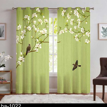 پرده سبز پانچی طرح گل ba-1022
