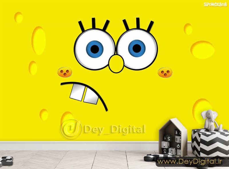 پوستر دیواری چهره باب اسفنجی با زمینه زرد