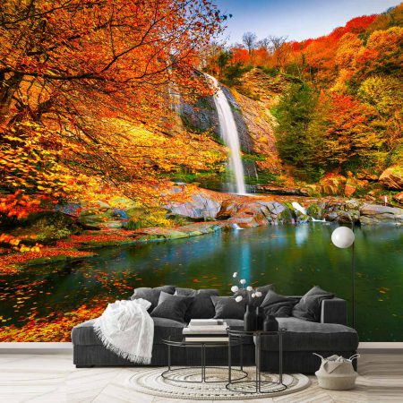 پوستر دیواری جنگل پاییزی و آبشار ba-5836