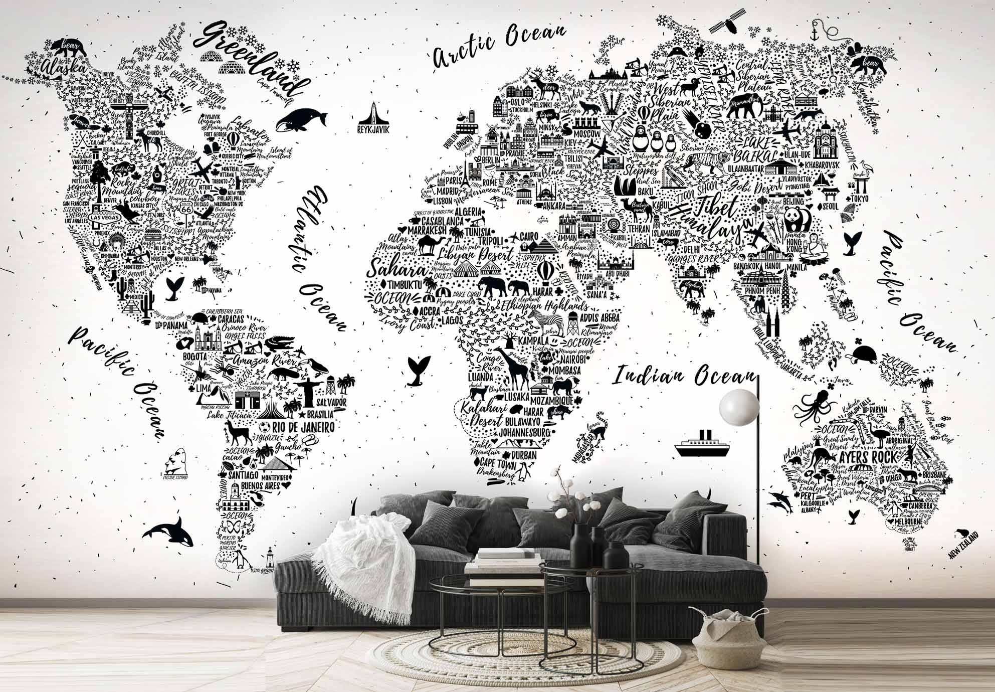 کاغذ دیواری نقشه سیاه و سفیدba-5847