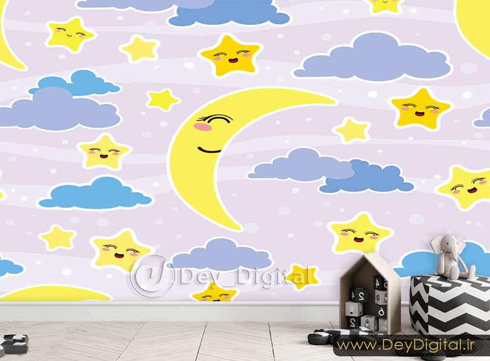 کاغذ دیواری سه بعدی ماه و ستاره ba-5916
