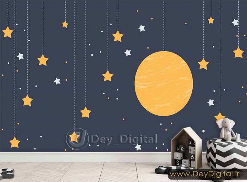 کاغذ دیواری سه بعدی ماه و ستاره کودکانه ba-5927