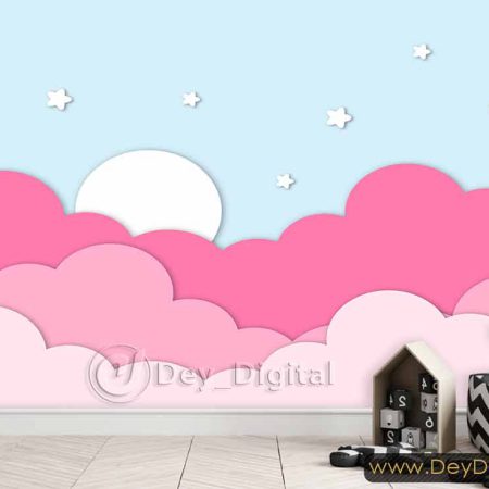 کاغذ دیواری سه بعدی ابر صورتی ba-5931