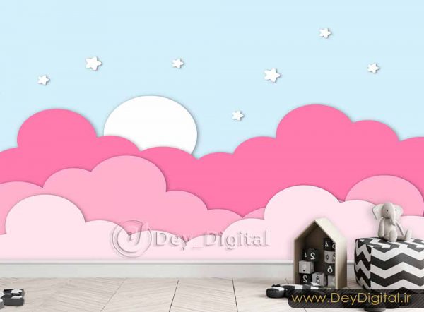 کاغذ دیواری سه بعدی ابر صورتی ba-5931