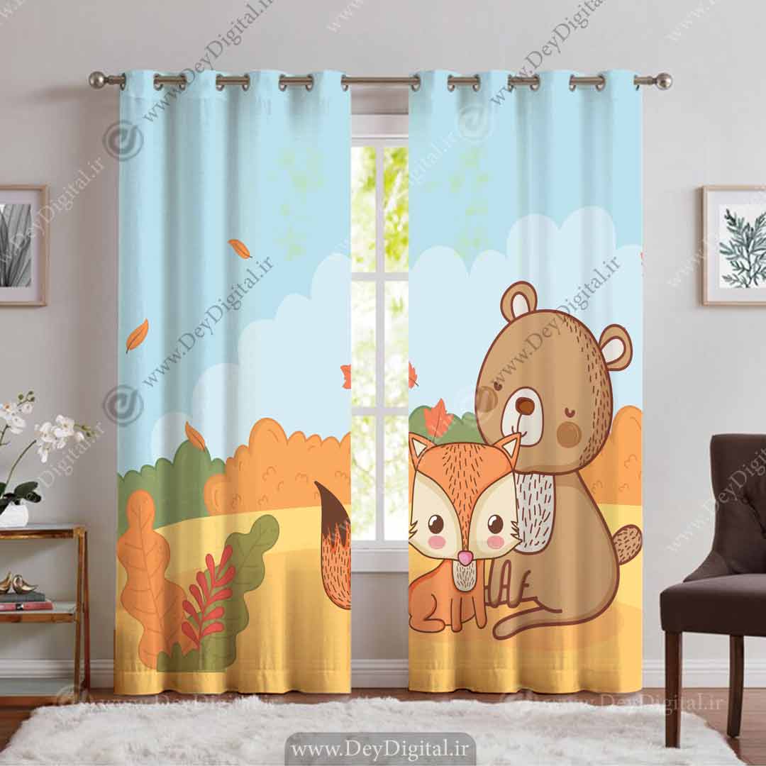 پرده پانچی خرسی و روباه کارتونی pk-3124