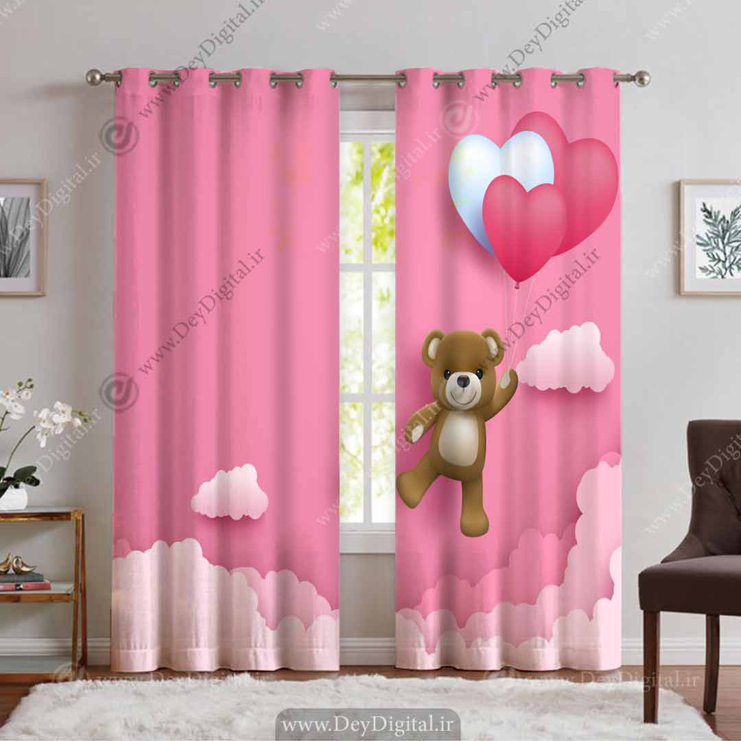پرده پانچی خرسی با قلب pk-3252