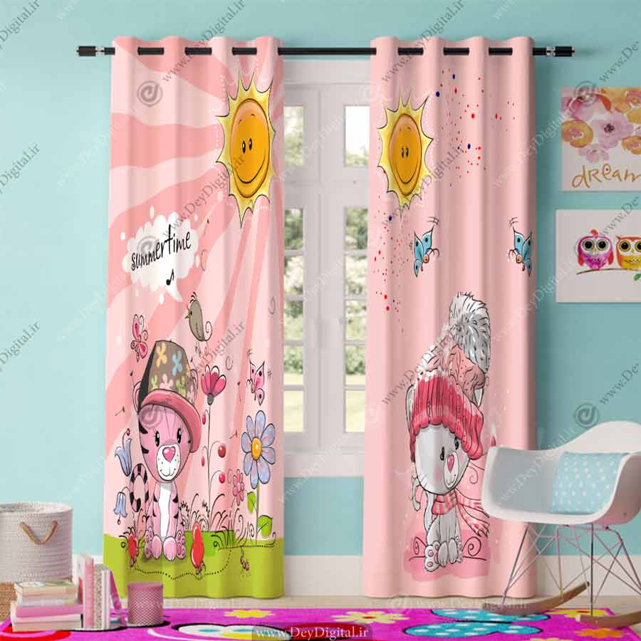 پرده چاپی خرسی طوسی PK-2787