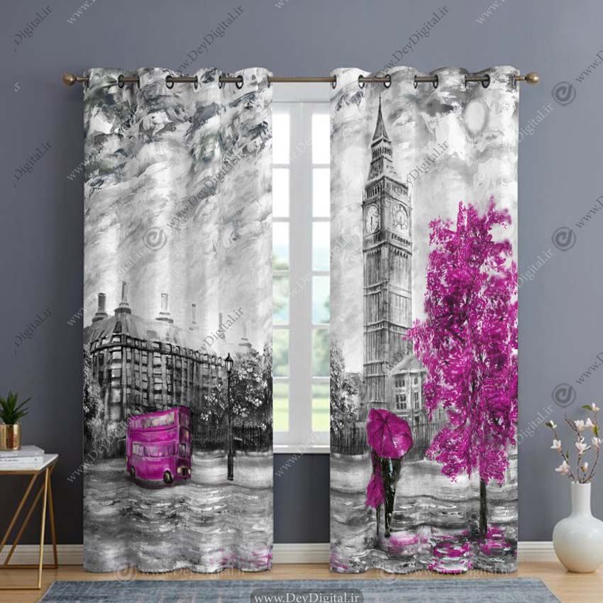 پرده پانچ نقاشی سیاه و سفید برج ساعت PK-2864